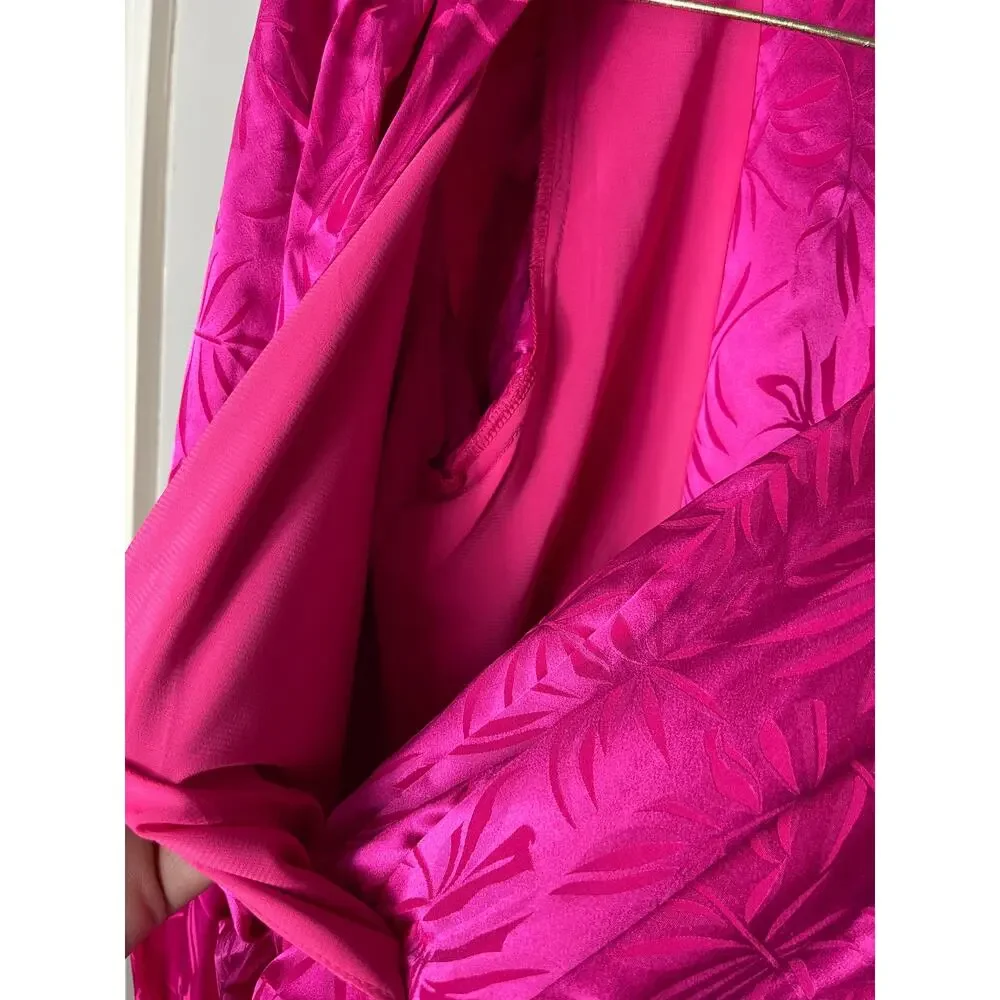 Ronny Kobo Giorgia Dress Fuchsia Silk Blend Ruched Wrap Mini Long Sleeve